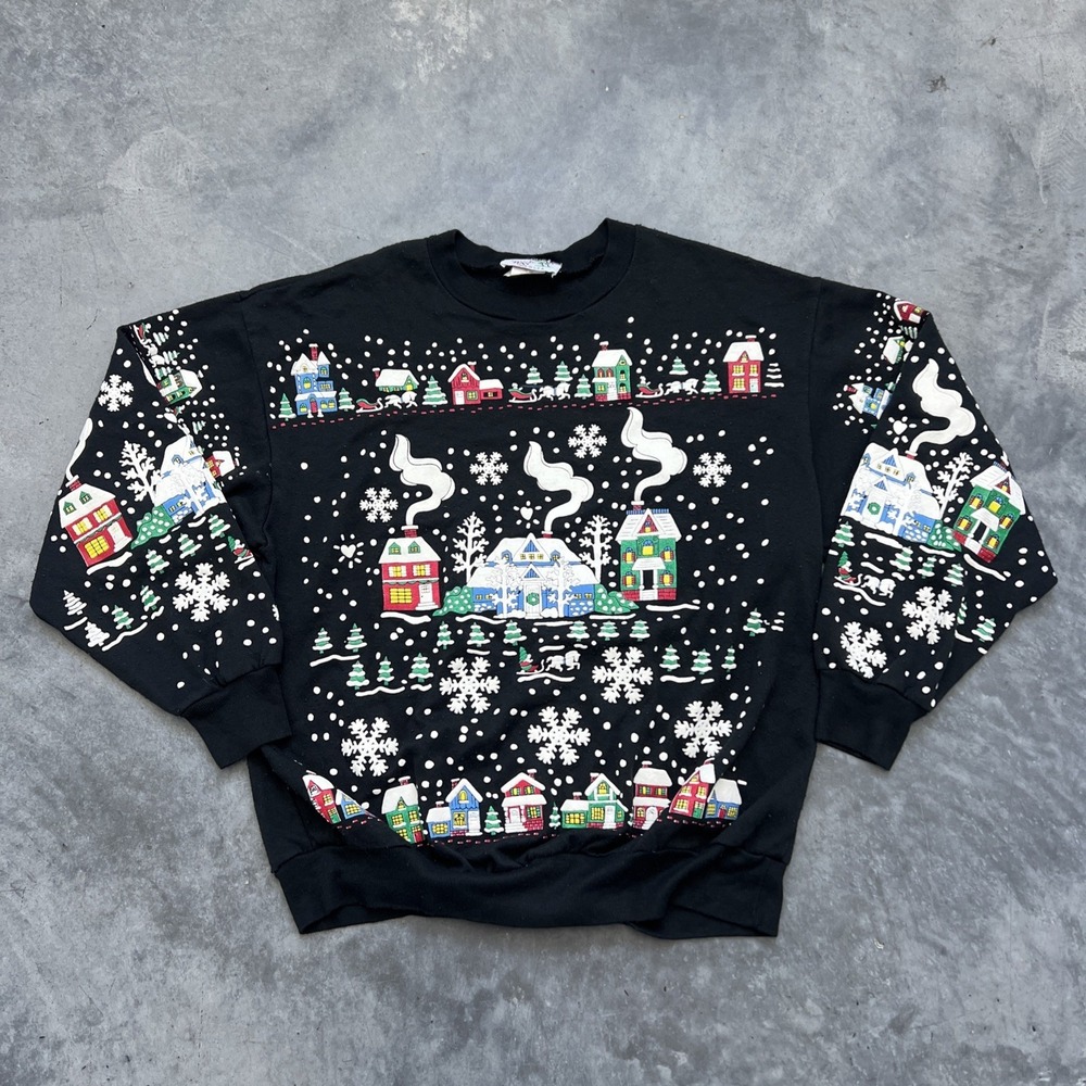 Vintage Holiday Christmas Sweatshirt Crewneck Pullover Ugly 90s 80s Large